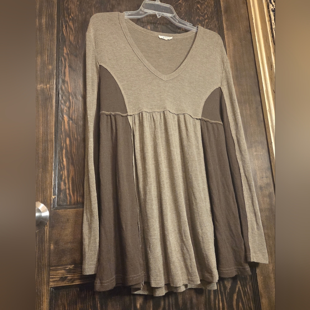 In Loom Long Sleeve Dress - Taupe and Chocolate